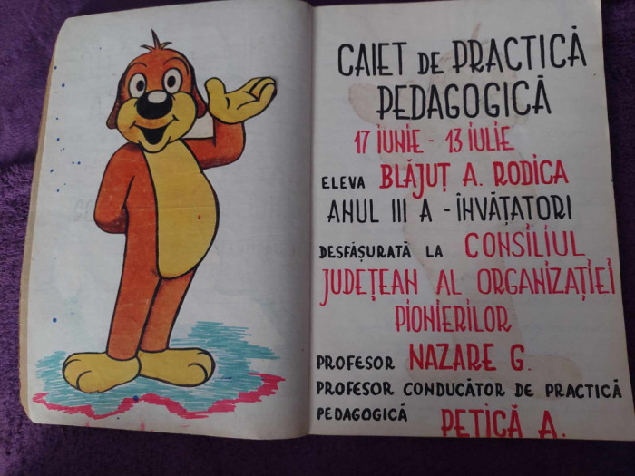 CAIET DE PRACTICA PEDAGOGICA 1977,Consiliul Judetean al Organizatiei PIONIERILOR