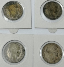 (B.D.G.) LOT 4 MONEDE DE 10 FRANCI 1930,1932,1933,1934, ARGINT 10 GRAME FIECARE. foto