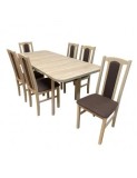 Set masa extensibila living DM2P Varus, blat Pal, picioare lemn masiv, 180-140x80x75 cm si 6 scaune DM7 Boston, tapitate stofa, 120 kg, stejar sonoma