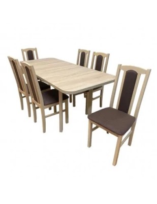 Set masa extensibila living DM2P Varus, blat Pal, picioare lemn masiv, 180-140x80x75 cm si 6 scaune DM7 Boston, tapitate stofa, 120 kg, stejar sonoma foto