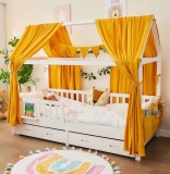 Set decorativ baldachin și girlandă din bumbac muselin organic, 125x350 cm, mustard