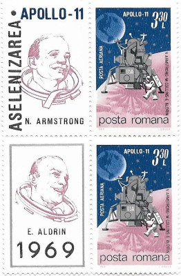 Apollo 11, 1969 (bloc de 2 cu viniete) - NEOBLITERAT foto