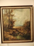 Ulei pe panza peisaj de Toamna o lucrare deosebita veche , semnată &icirc;ncadrata &icirc;ntr-o ramă din lemn