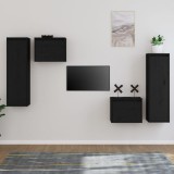 Comode TV, negru, 4 buc., lemn masiv de pin