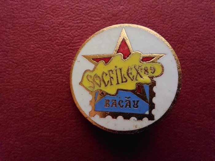 Insigna expozitia filatelica SOCFILEX89 Bacau.