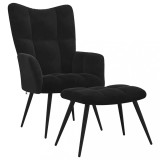 VidaXL Scaun de relaxare cu taburet, negru, catifea