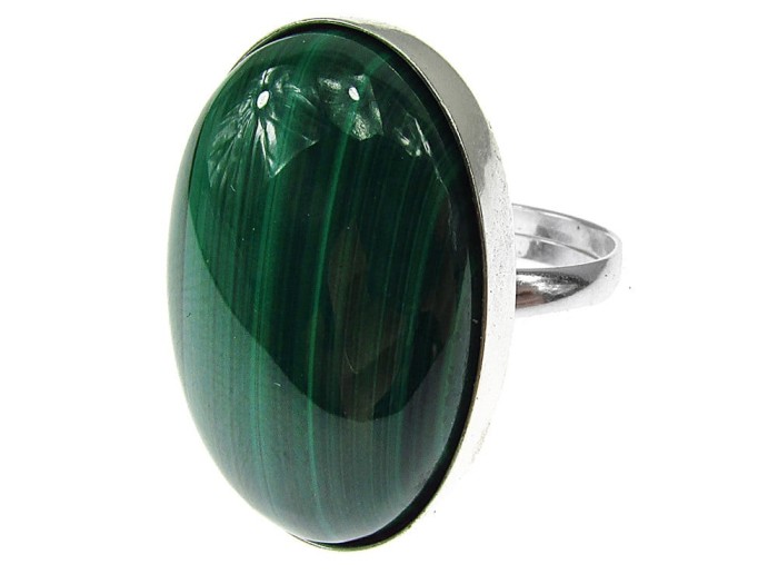 Inel argint reglabil masiv cu malachit natural 25x18 MM
