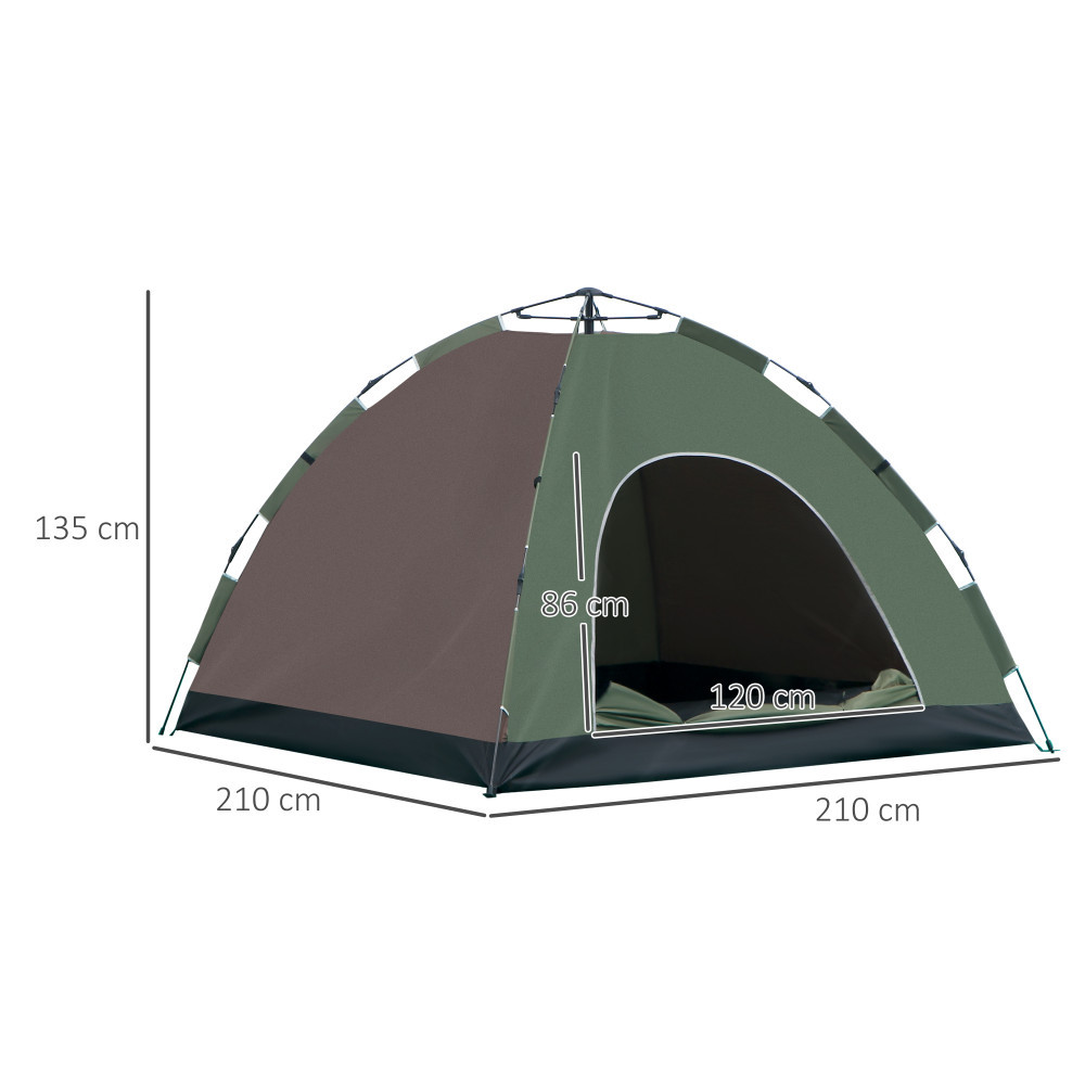 Outsunny Cort pop-up de 4 persoane, cort de camping cu 1 usa, carlig  interior, buzunare, geanta de transport, Maro si verde | Okazii.ro