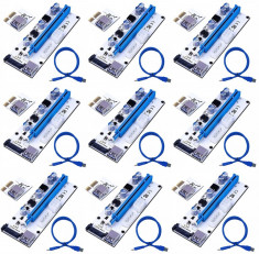 Set 9 buc Riser PCI iUni V008S, PCI-E 1X - 16X, cablu 6 pini, USB 3.0, mining BTC, ETH foto