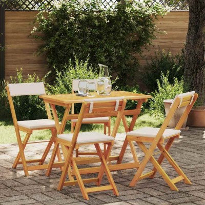 Set Bistro Pliabil 5 Piese cu Perne din Lemn de Acacia foto