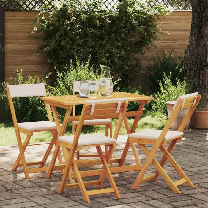Set Bistro Pliabil 5 Piese cu Perne din Lemn de Acacia