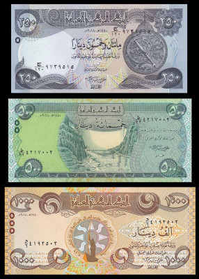 IRAK █ SET █ 250+500+1000 Dinars █ 2018 █ UNC █ necirculata foto