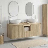 Cumpara ieftin Set dulap baie 3 buc. Stejar Sonoma 129 x 44,5 x 80 cm