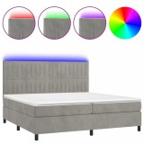 Cumpara ieftin Pat cu arcuri, saltea si LED, gri deschis, 200x200 cm, catifea