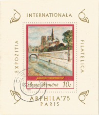 Romania, LP 883/1975, Exp. Int. Fil. &amp;quot;Arphila &amp;#039;75&amp;quot; Paris, coli?a dantelata, obl. foto