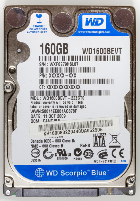 hdd Hard Disk laptop WD WD1600BEVT-22ZCT0 WD 160GB SATA 2.5in 5400RPM