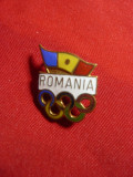 Insigna veche olimpica Romania , h= 2 cm , metal si email