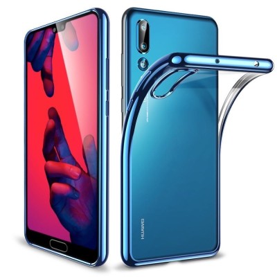 Husa huawei p20 transparent cu margini albastre foto
