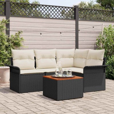 vidaXL Set de canapele pentru grădină cu pernă 5 pcs Negru și Crem 3355989 foto