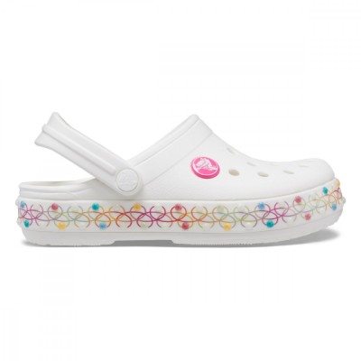 Saboți Crocs Toddler Crocband Stretch Necklace Clog Alb - White/Multi foto