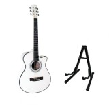 Cumpara ieftin Set stativ si chitara clasica din lemn, Cutaway alb, 95 cm