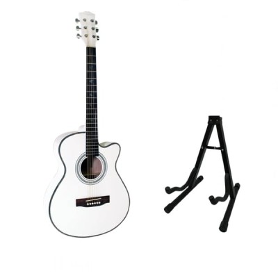 Set stativ si chitara clasica din lemn, Cutaway alb, 95 cm foto