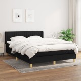 VidaXL Pat box spring cu saltea, negru, 140x200 cm, textil