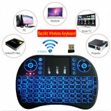 Mini Tastatura Wireless I8+ Iluminat in 3 culori Reincarcabil ,Noi Sigilate