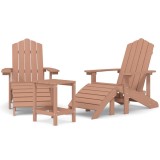 Cumpara ieftin Scaune de gradina Adirondack cu masa si taburet, maro, HDPE