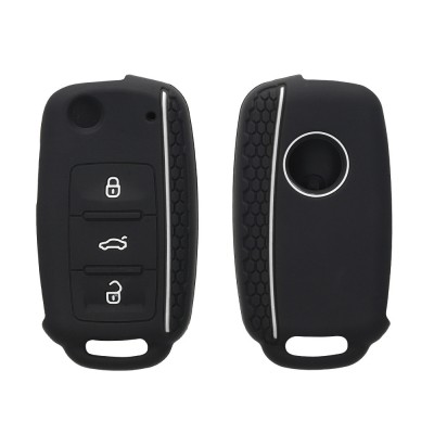 Husa Cheie Auto pentru VW / Skoda / Seat - 3 Butoane, Silicon, Negru, 43879.47 foto