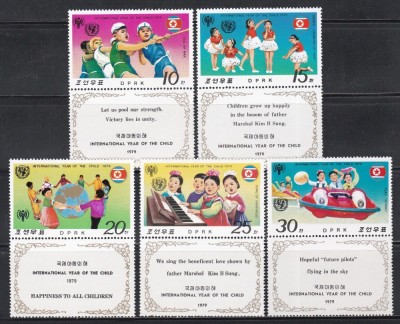 Coreea de Nord 1979 - Anul Internațional al Copilului, 2 Serii cu Tabsuri, 4 Poze, MNH foto
