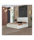 Pat Tapitat OTTO Alb 160 X 200 cu Lada de Depozitare, Somiera Rabatabilă + Saltea Ortopedica 20cm Grosime