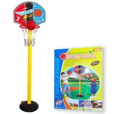 Set cos de baschet copii cu suport reglabil 100 - 140 CM Pinokio, Plastic, Pompa si minge inclusa, Negru-Rosu foto