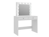 Masa de toaleta pentru machiaj Mega cu oglinda LED si 2 sertare, alba