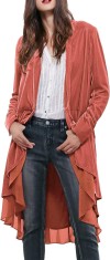 ivimos Jachete de dama, asimetrice, lungi, cu volane, din catifea, Jachete casual Coral Mic foto