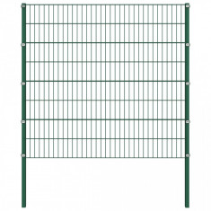 Panou de gard cu stalpi, verde, 1,7 x 1,6 m, fier foto
