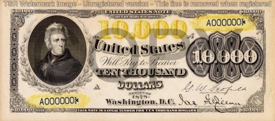 10000 dolari 1878 Reproducere Bancnota USD , Dimensiune reala 1:1 foto