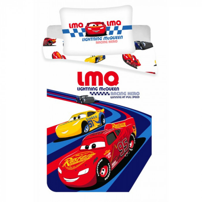 Lenjerie de pat Disney Cars Racing Hero 100A 135 cm, 40A 60 cm, 100% Bumbac
