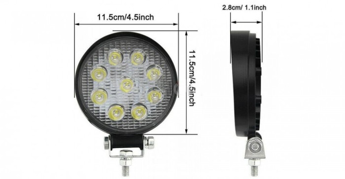 Proiector LED auto offroad 27W 12V-24V rotund