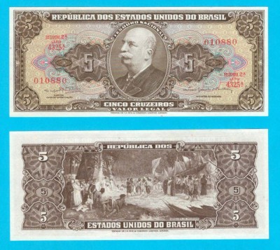 Brazilia (p#176) 5 Cruzeiros 1962-64 aUNC+ &amp;#039;Conquista do Amazonas&amp;#039; serie: 010880 foto