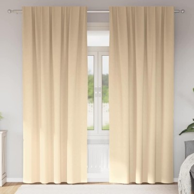 Perdele cu perdele 2 pcs Crem 245 x 140 cm Poliester foto