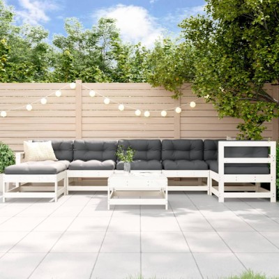 Gossi set mobilier de gradina cu perne, 8 piese, alb, lemn masiv foto