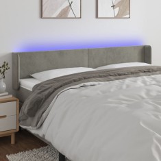 vidaXL Tablie de pat cu LED, gri deschis, 183x16x78/88 cm, catifea foto