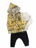 SET COMPLEU HAINE COPII,DIN BLUZA,VESTA SI PANTALONI,model yellow cats,marime 86