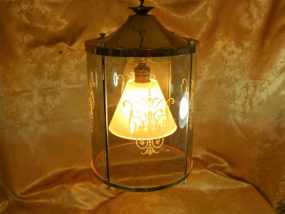 Lustra candelabru sticla ambra, alama dore, stil Napoleon III, vintage foto