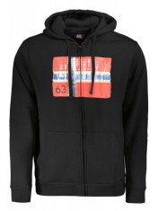 Hanorac cu fermoar barbati, cu 2 buzunare exterioare, cu imprimeu cu logo, Regular fit, negru, L
