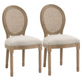 HOMCOM Set 2 Scaune cu Spătar Perforat, &icirc;n Stil Vintage cu Tapițerie din Poliester, 49x56x97 cm, Alb-Lemn | Aosom Romania