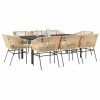 Gossi set de sufragerie de gradina de 9 piese sticla poliratan maro