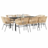 Gossi set de sufragerie de gradina de 9 piese sticla poliratan maro