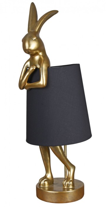 Lampa de masa cu un iepure auriu si abajur negru CW262